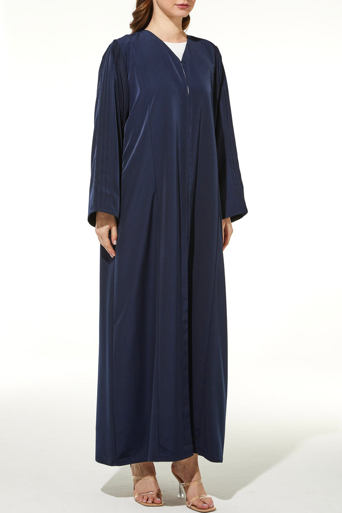 Crepe Pleat-Sleeve Blue Abaya